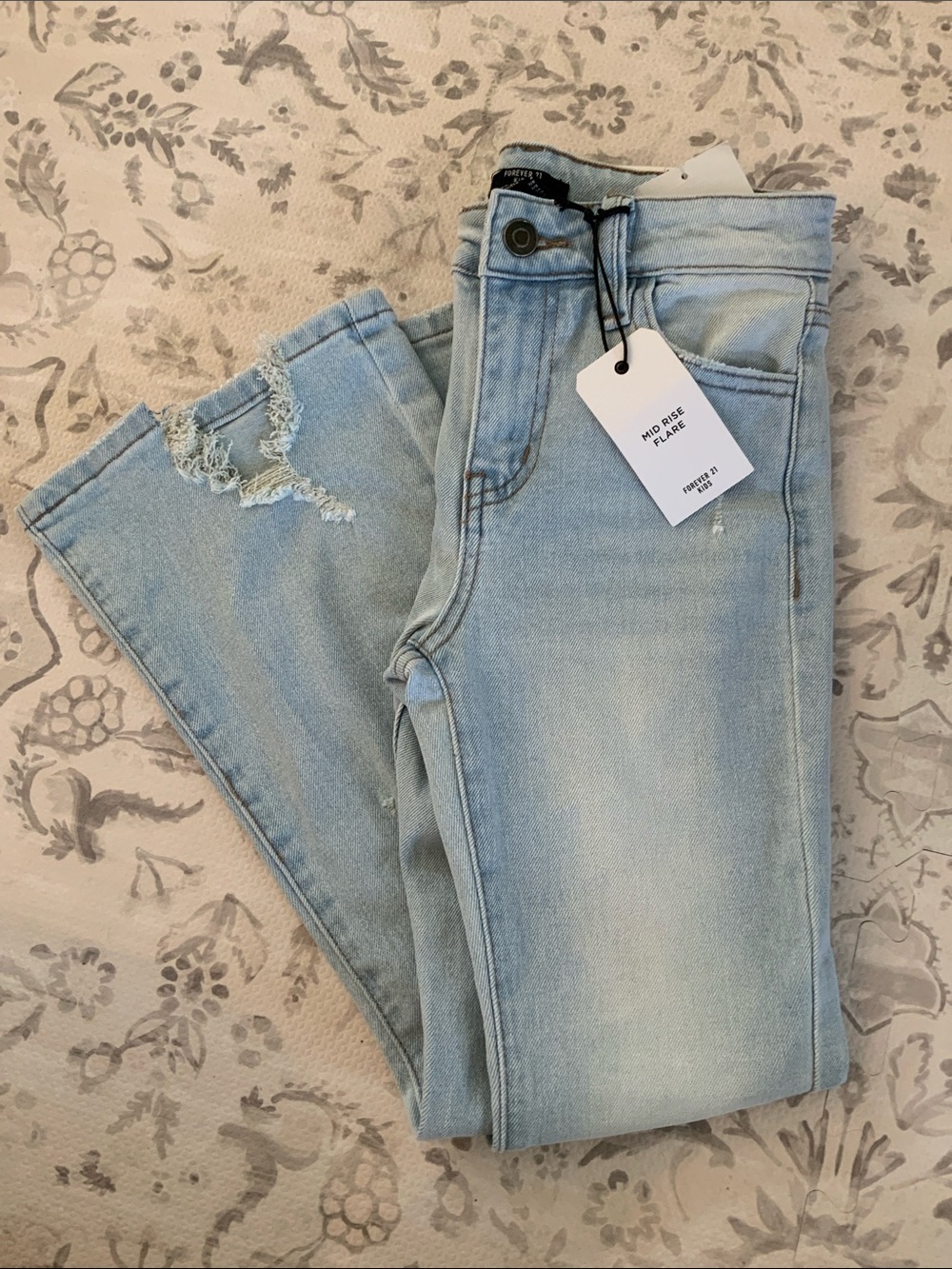 Forever 21 Light Blue Distressed Flare Jeans